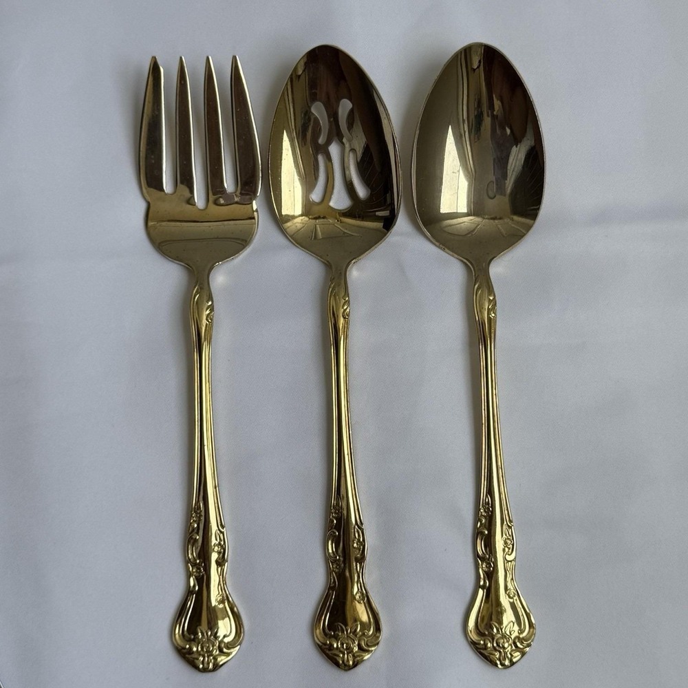 Reed & Barton Ultra Select Gold Plate Serving Set Fork‎ Spoon Slotted VTG
